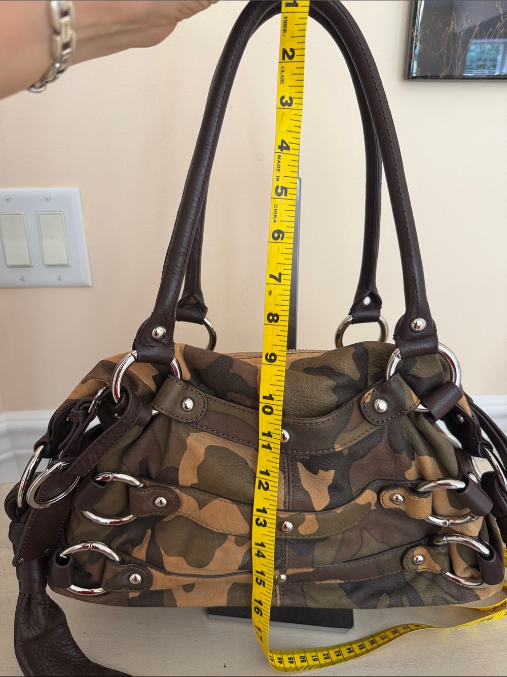 Camouflage Leather-Trim Shoulder Bag - Brown Camo - Picture 7 of 9